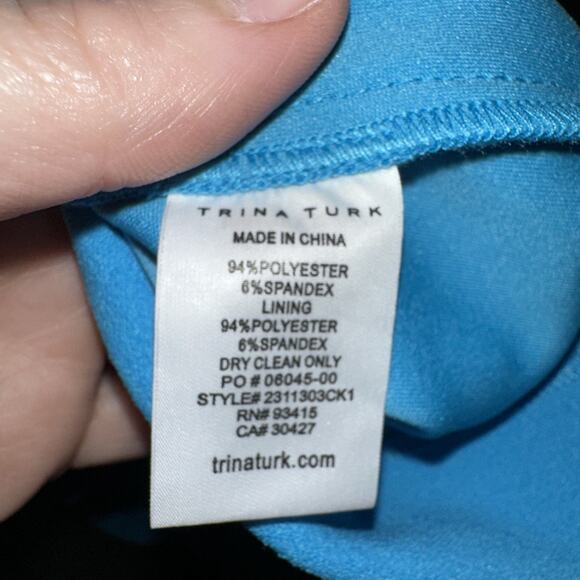 Trina Turk Babette Blue Short Dress Bell Ruffled Sleeves SZ 14 - Picture 9 of 9